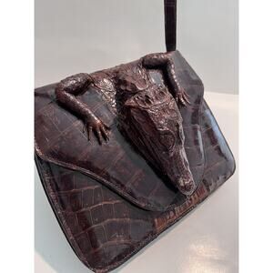 A Imperial, Brown Alligator, Leather Shoulder Bag, Made in Brasil, preowned